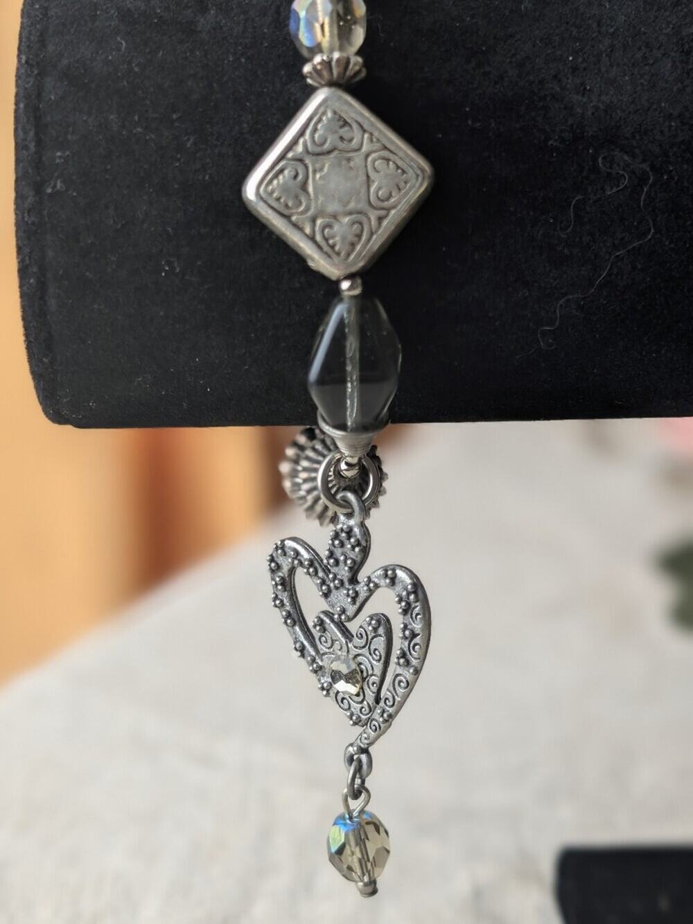 Vintage Treska Y2K Boho Heart Charm Bracelet Silver Tone Artisan Statement
